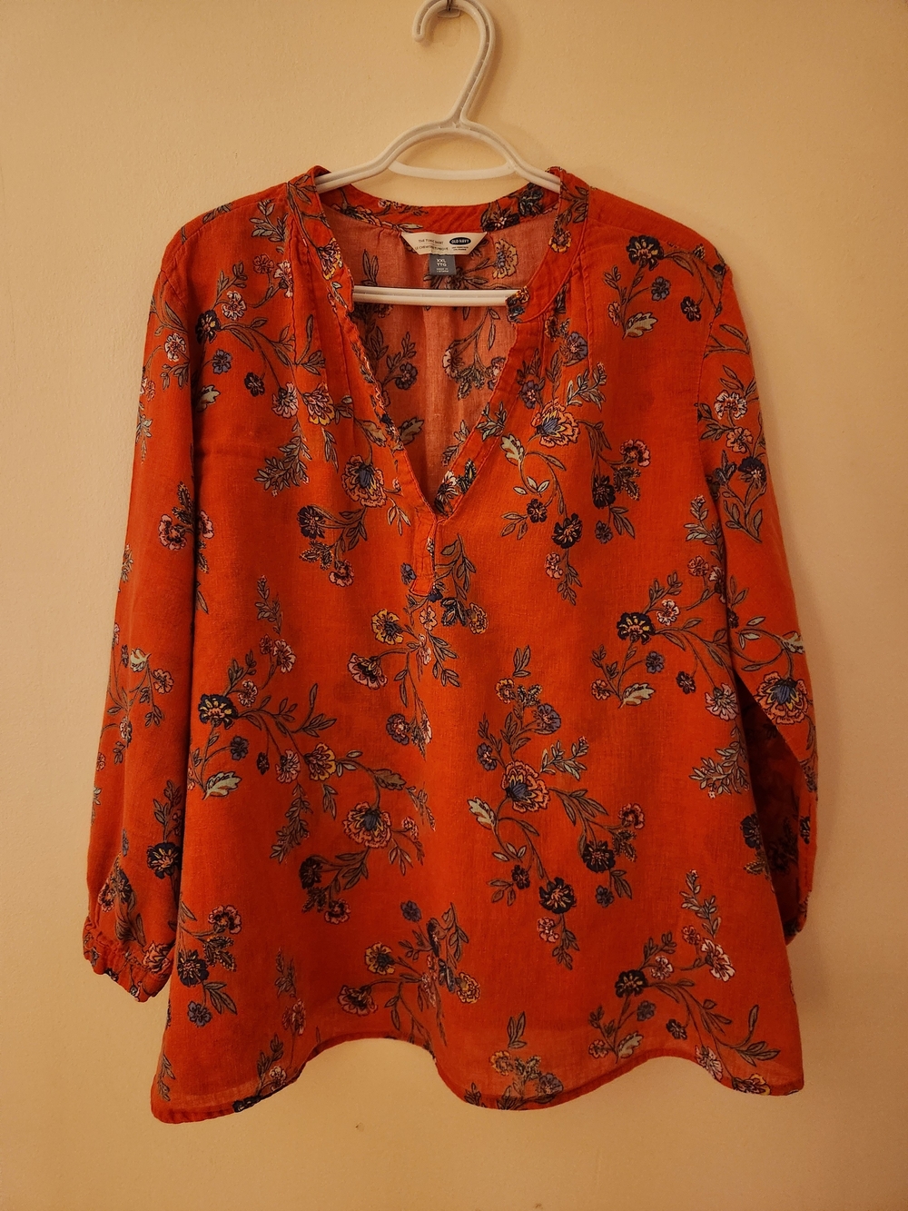 Old Navy Linen Blend Floral Blouse Orange Women’s XXL
